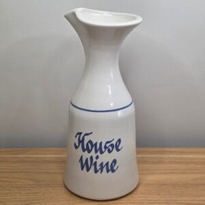 Unbranded House Wine Ceramic Carafe Pitcher White Blue Vintage Bistro 10.5in